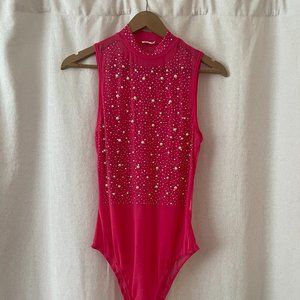 Blue Buttercup Hot Pink Sheer and Sparkle Body Suit